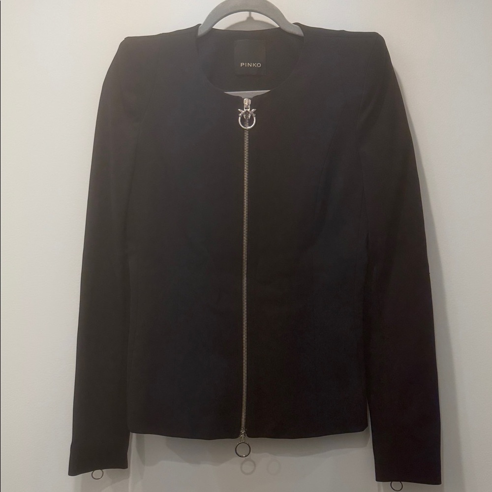 Pinko Black Ring-Zip Bomber Jacket